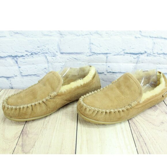 LL Bean Brown Suede Wicked Good Shearling Lined Venetian Slippers Size 10 M - Picture 2 of 9